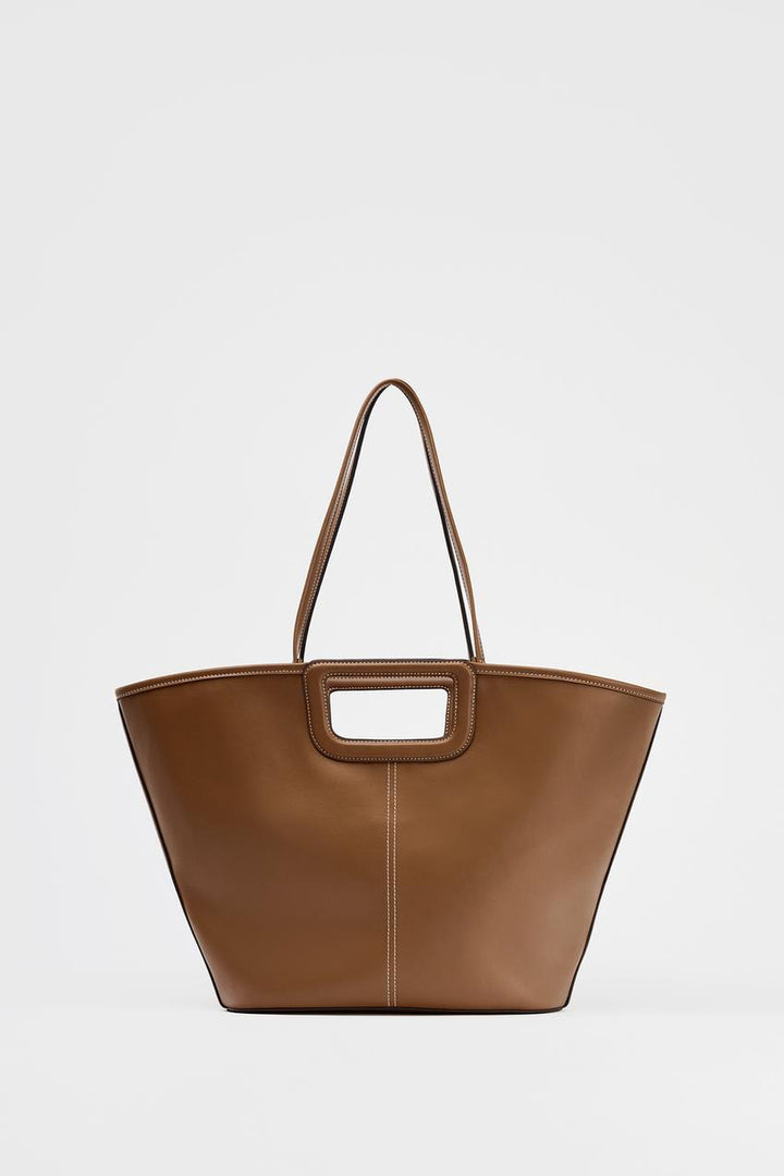 ZARA TOPSTITCHED MAXI TOTE BAG