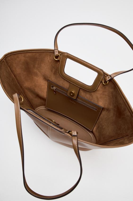 ZARA TOPSTITCHED MAXI TOTE BAG