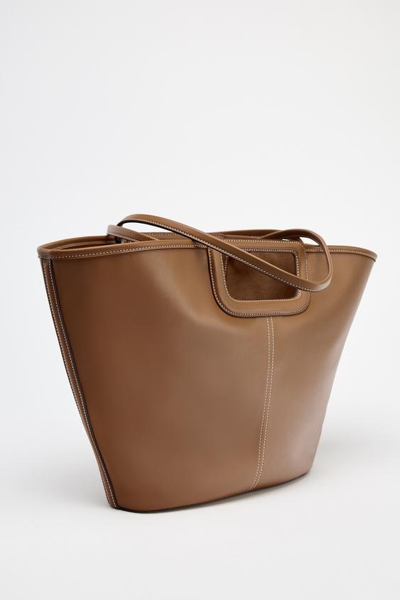 ZARA TOPSTITCHED MAXI TOTE BAG