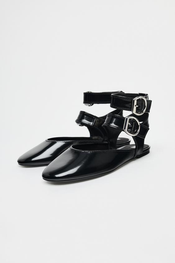 ZARA SLINGBACK DOUBLE BUCKLE BALLET FLATS