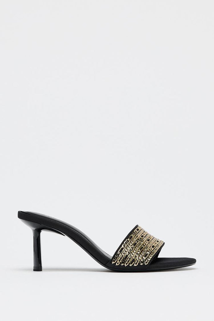 ZARA CHAIN TRIM HEELED SANDALS