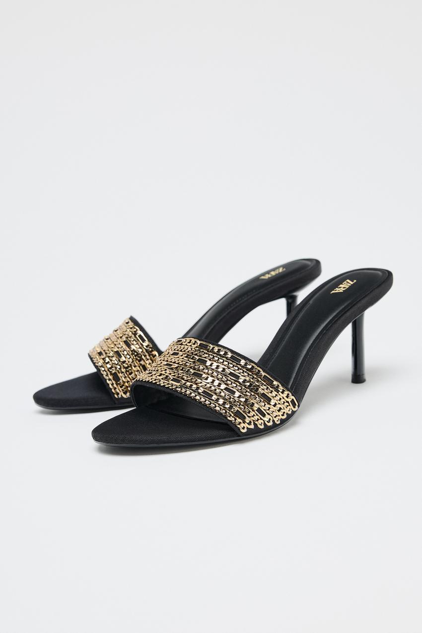ZARA CHAIN TRIM HEELED SANDALS