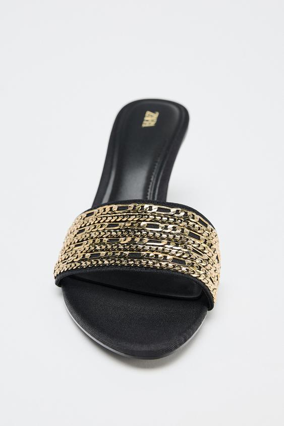 ZARA CHAIN TRIM HEELED SANDALS