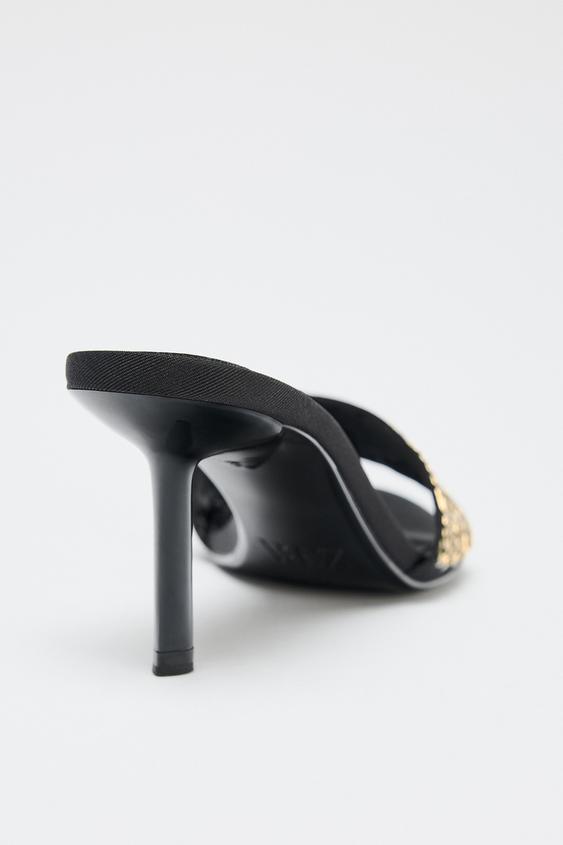 ZARA CHAIN TRIM HEELED SANDALS