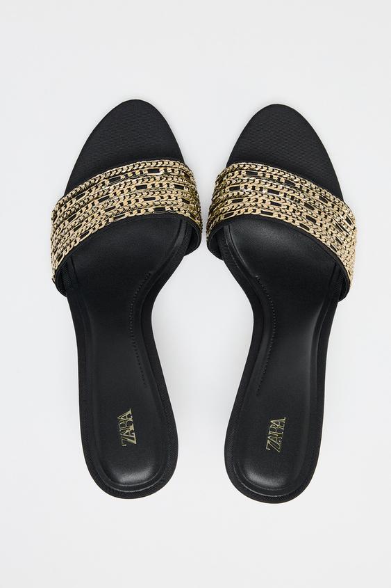 ZARA CHAIN TRIM HEELED SANDALS