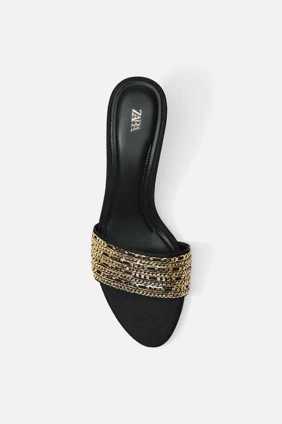 ZARA CHAIN TRIM HEELED SANDALS