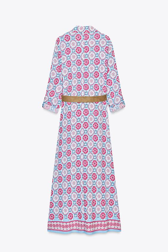 ZARA BELTED PRINT MIDI DRESS