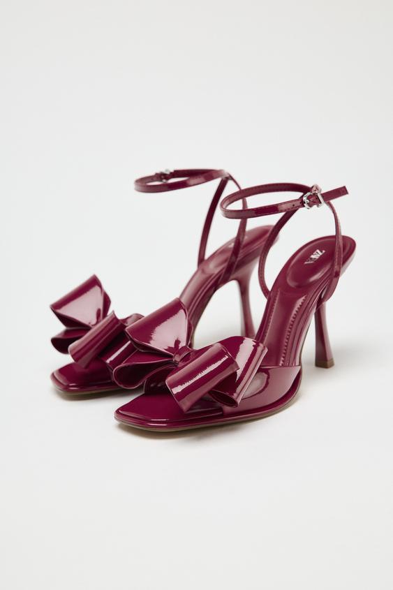 ZARA PATENT EFFECT BOW SANDALS