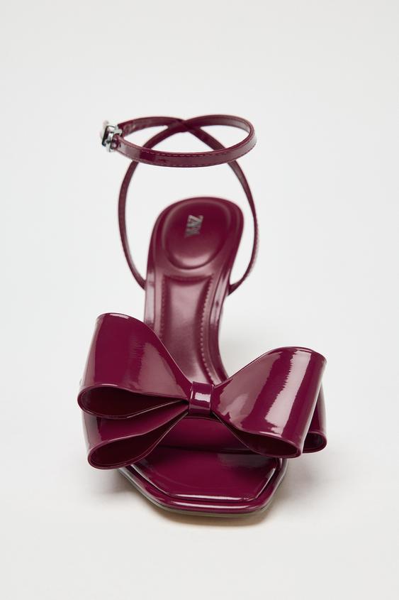 ZARA PATENT EFFECT BOW SANDALS