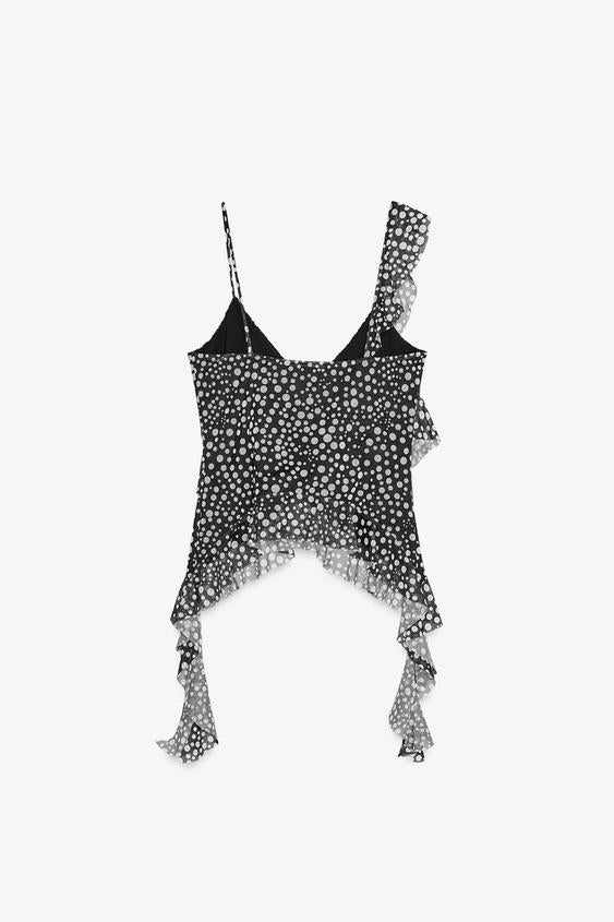 ZARA PRINTED TULLE RUFFLE TOP