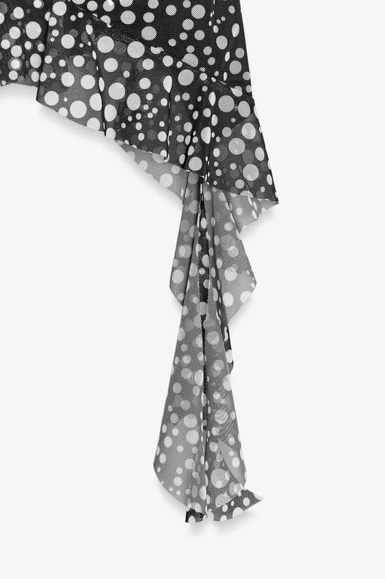 ZARA PRINTED TULLE RUFFLE TOP