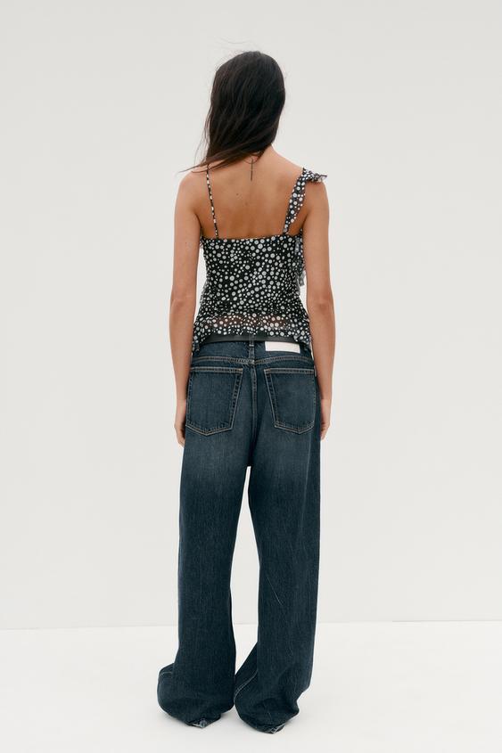ZARA PRINTED TULLE RUFFLE TOP