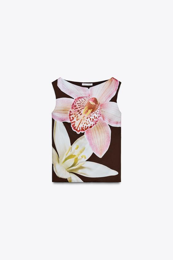 ZARA FLORAL POLYAMIDE TOP