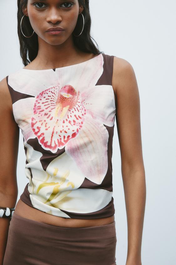 ZARA FLORAL POLYAMIDE TOP