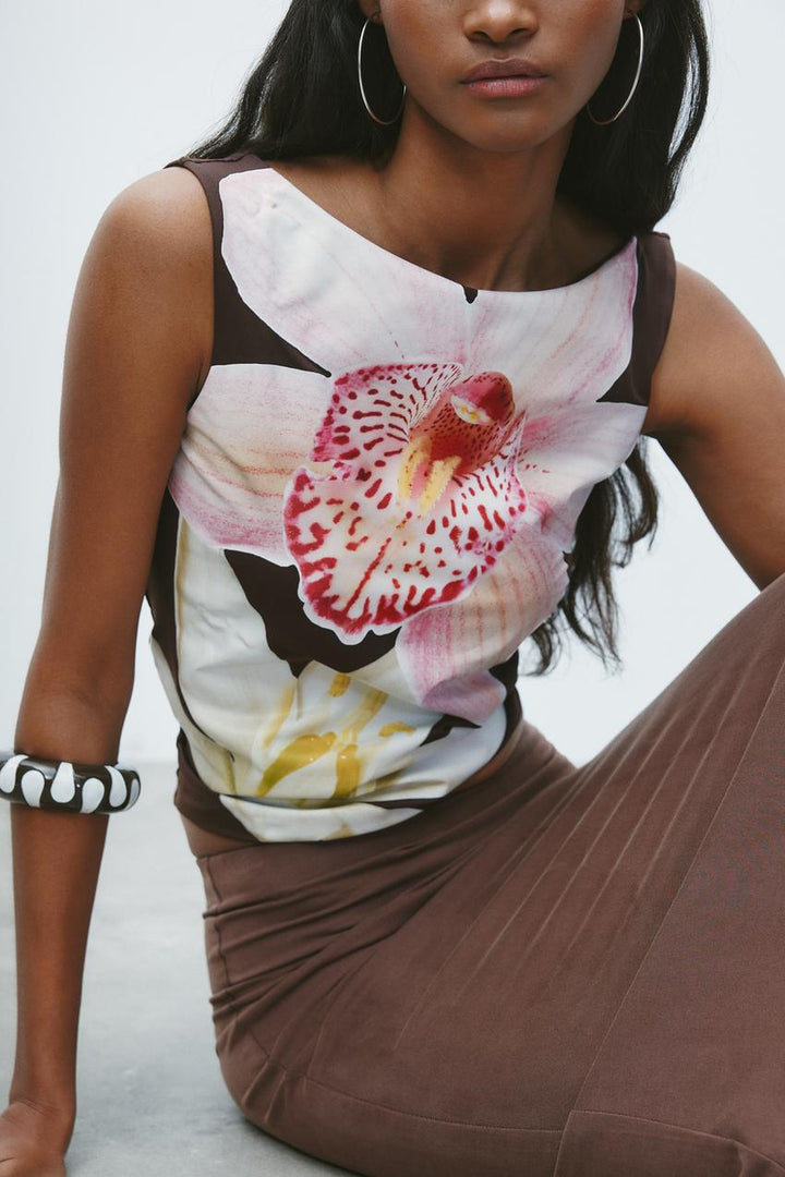 ZARA FLORAL POLYAMIDE TOP