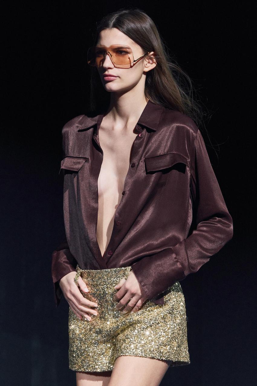 ZARA SATIN EFFECT POCKET SHIRT ZW COLLECTION