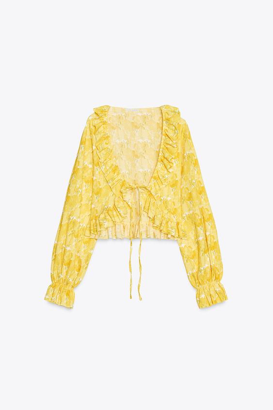 ZARA RUFFLED V-NECK TOP