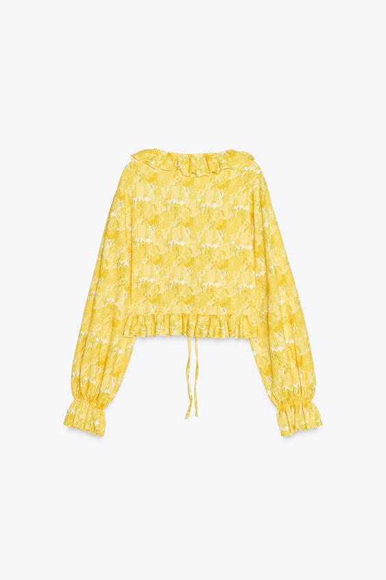 ZARA RUFFLED V-NECK TOP