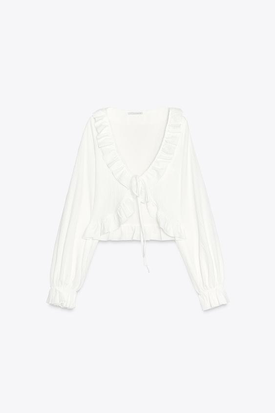 ZARA RUFFLED V-NECK TOP