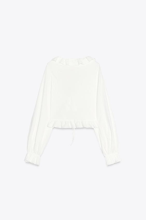 ZARA RUFFLED V-NECK TOP