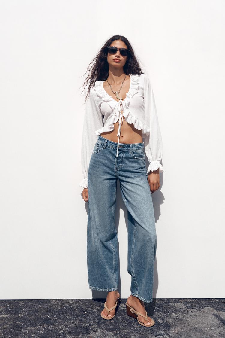 ZARA RUFFLED V-NECK TOP