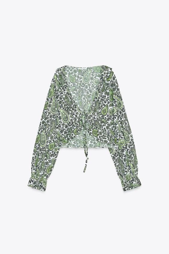ZARA RUFFLED V-NECK TOP