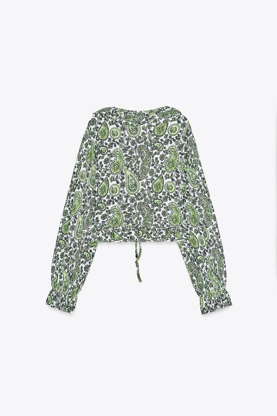 ZARA RUFFLED V-NECK TOP