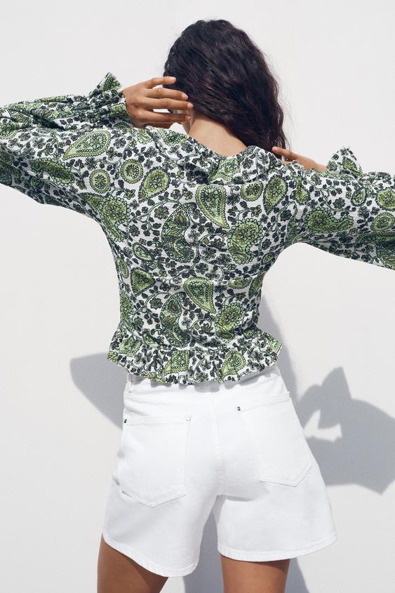 ZARA RUFFLED V-NECK TOP