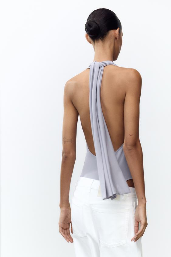 ZARA FLOWY HALTER BODYSUIT