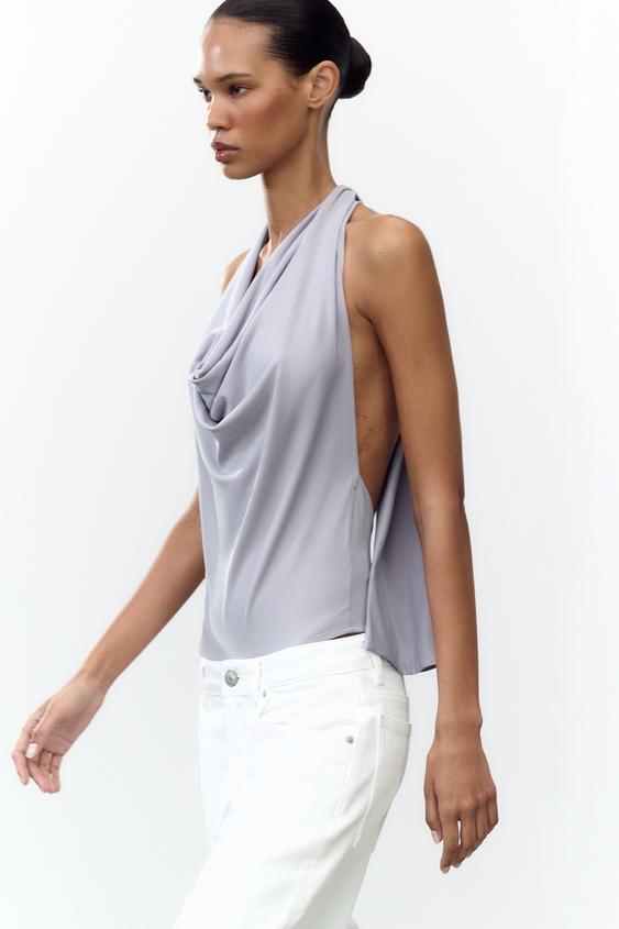 ZARA FLOWY HALTER BODYSUIT