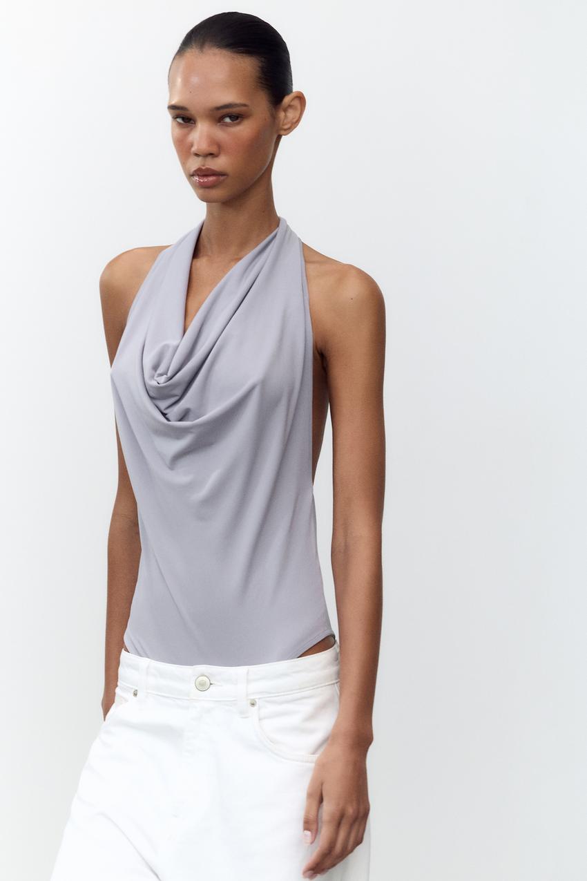 ZARA FLOWY HALTER BODYSUIT