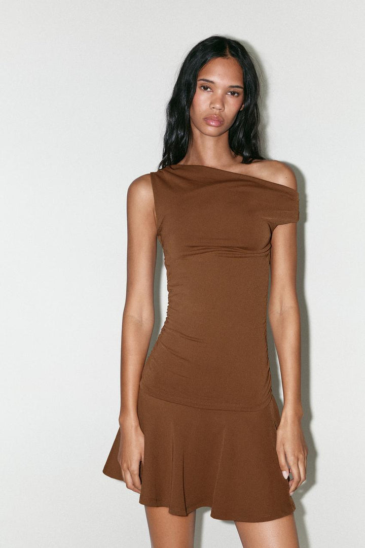 ZARA RUCHED TEXTURED DRESS