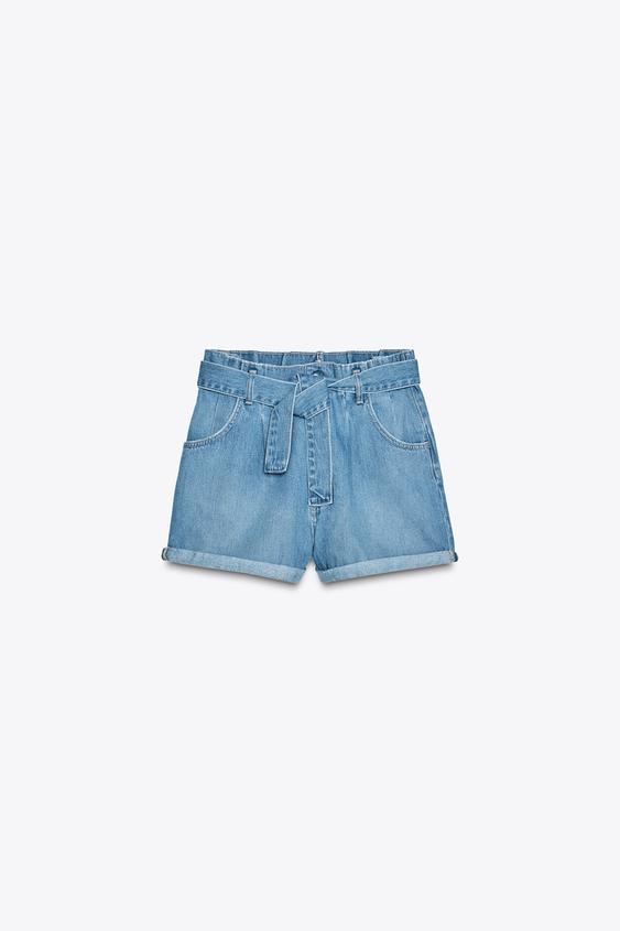 ZARA HIGH-WAISTED TRF DENIM PAPER BAG SHORTS