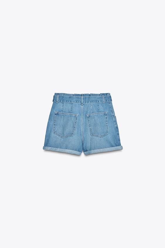 ZARA HIGH-WAISTED TRF DENIM PAPER BAG SHORTS