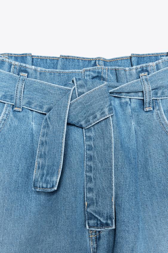 ZARA HIGH-WAISTED TRF DENIM PAPER BAG SHORTS