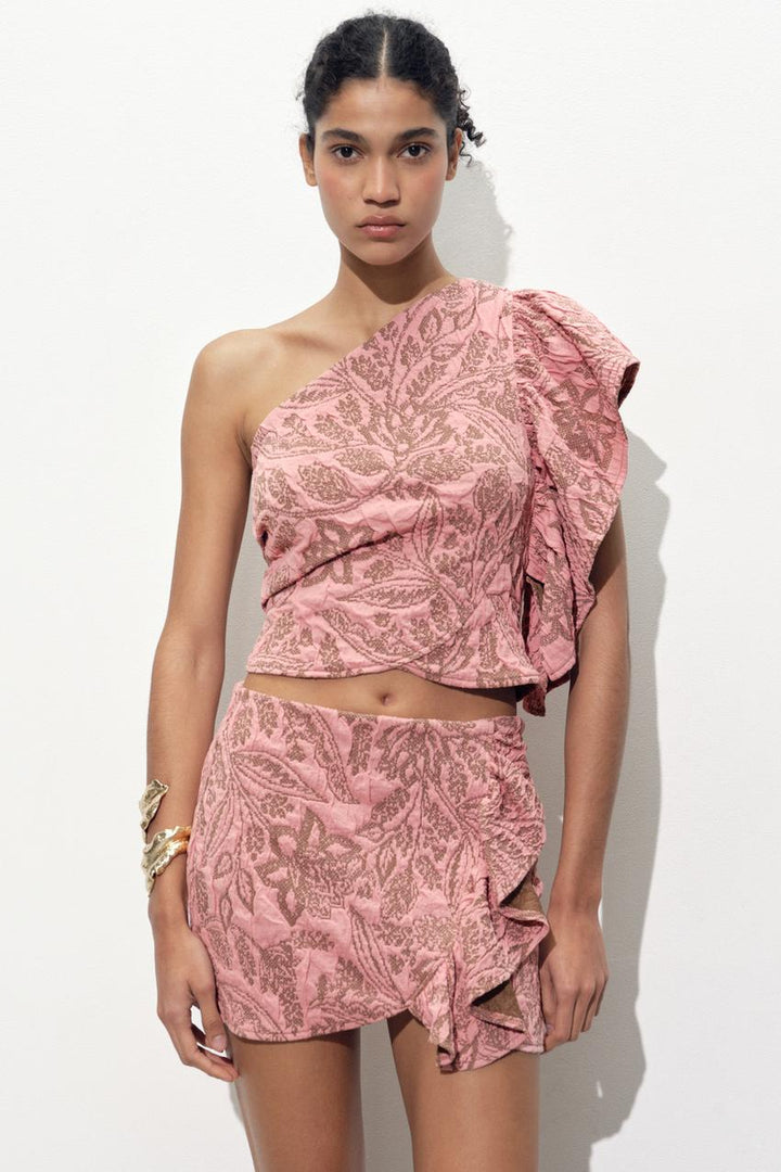 ZARA JACQUARD RUFFLE SKIRT