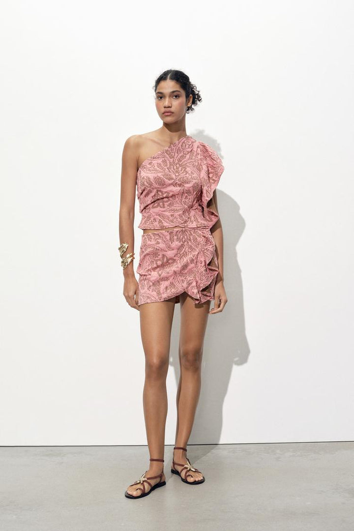ZARA JACQUARD RUFFLE SKIRT
