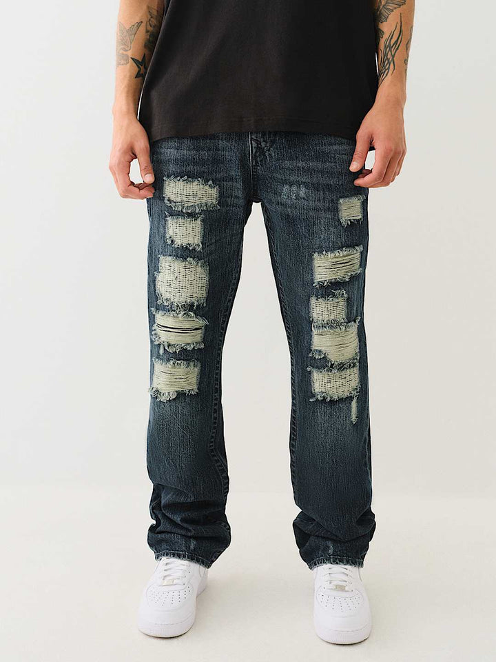 TRUE RELIGION RICKY DISTRESSED FLAP STRAIGHT JEAN