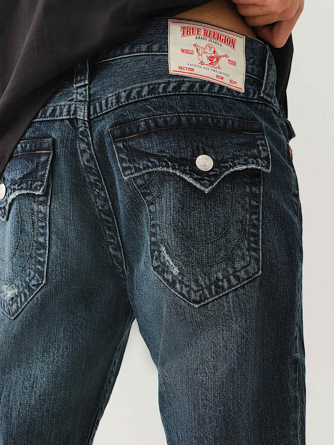 TRUE RELIGION RICKY DISTRESSED FLAP STRAIGHT JEAN