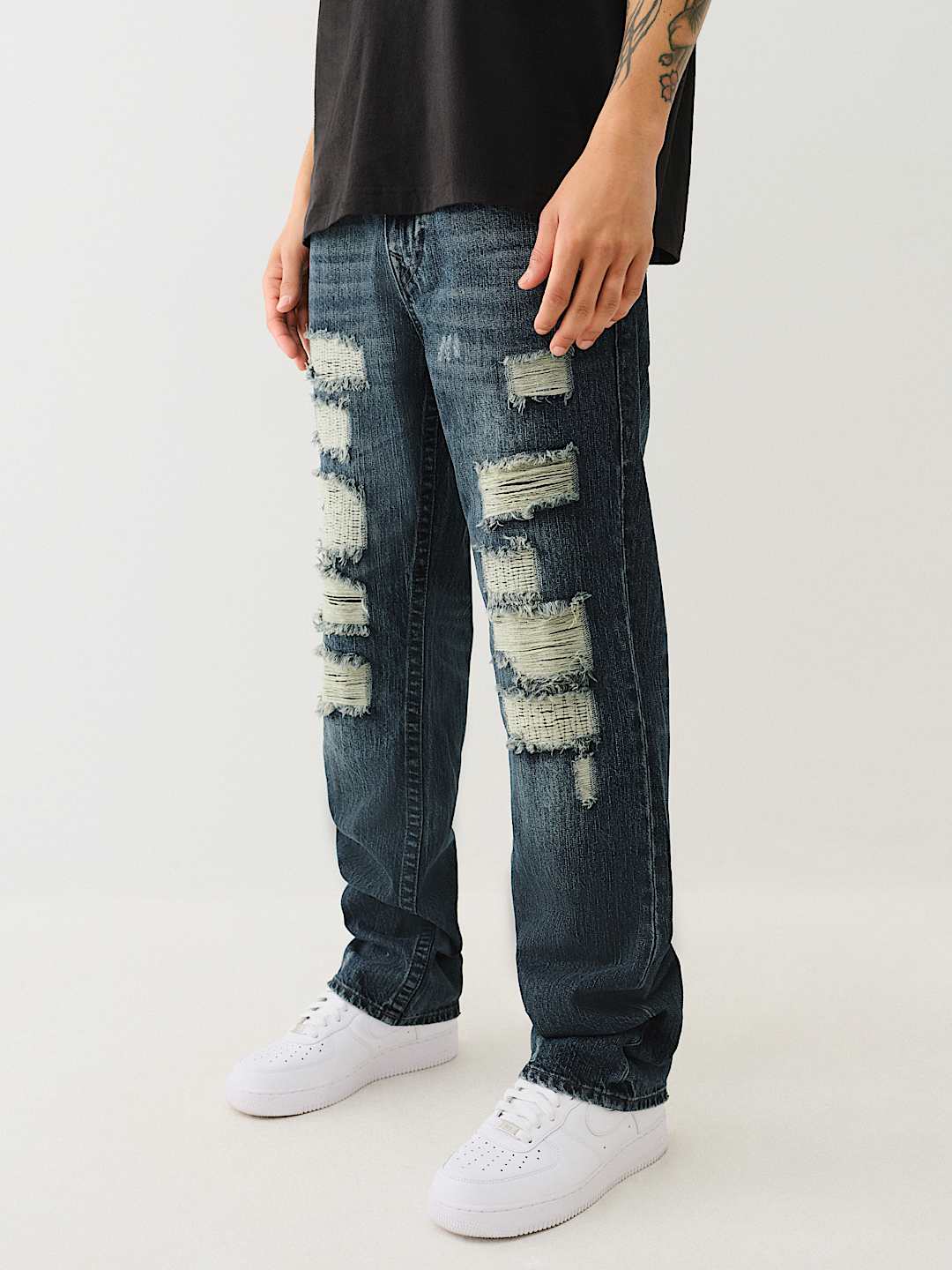 TRUE RELIGION RICKY DISTRESSED FLAP STRAIGHT JEAN