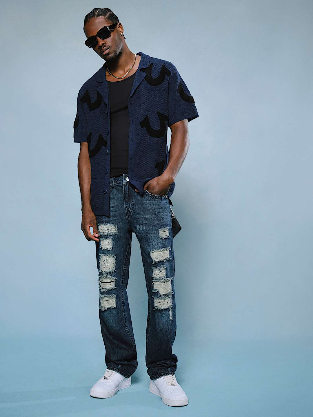 TRUE RELIGION RICKY DISTRESSED FLAP STRAIGHT JEAN