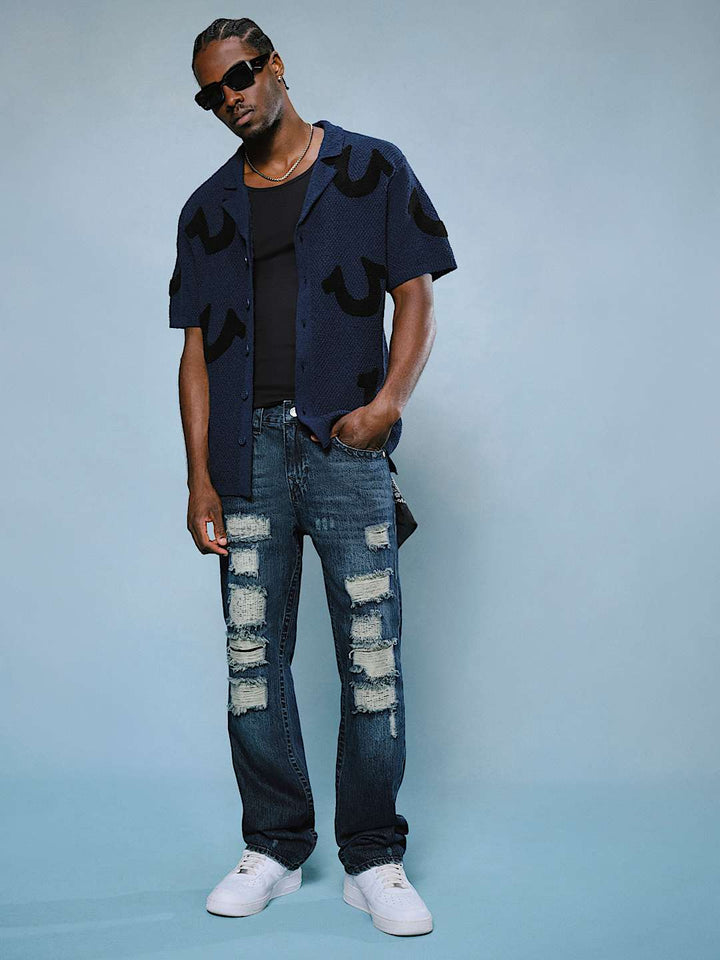 TRUE RELIGION RICKY DISTRESSED FLAP STRAIGHT JEAN