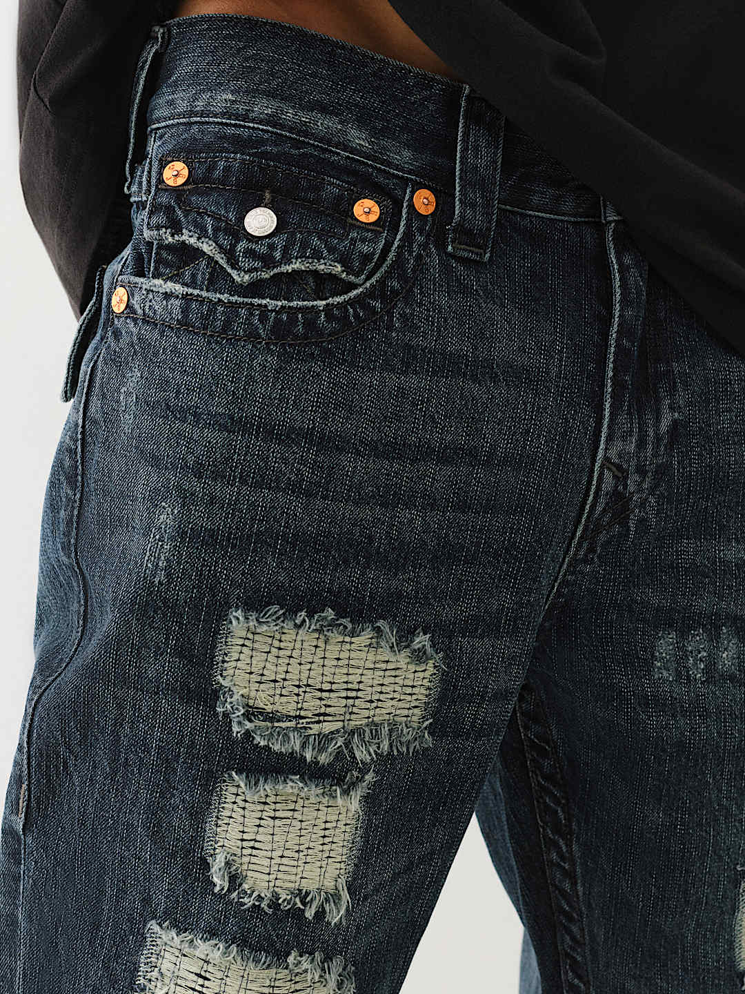 TRUE RELIGION RICKY DISTRESSED FLAP STRAIGHT JEAN