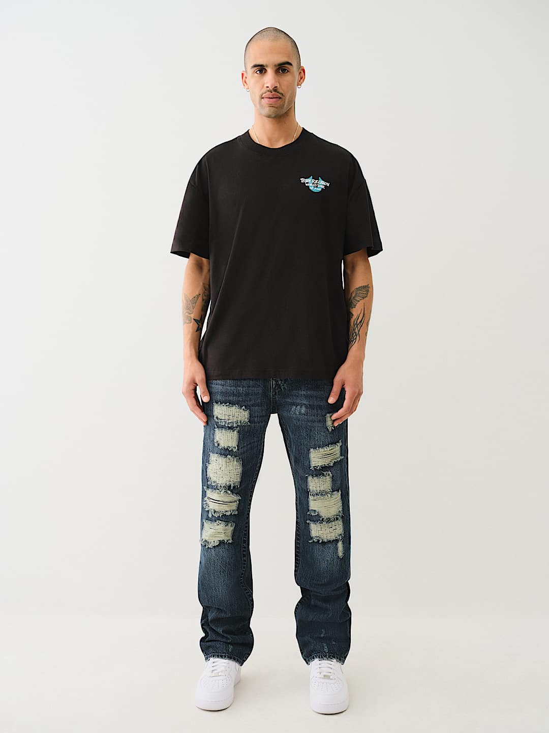 TRUE RELIGION RICKY DISTRESSED FLAP STRAIGHT JEAN