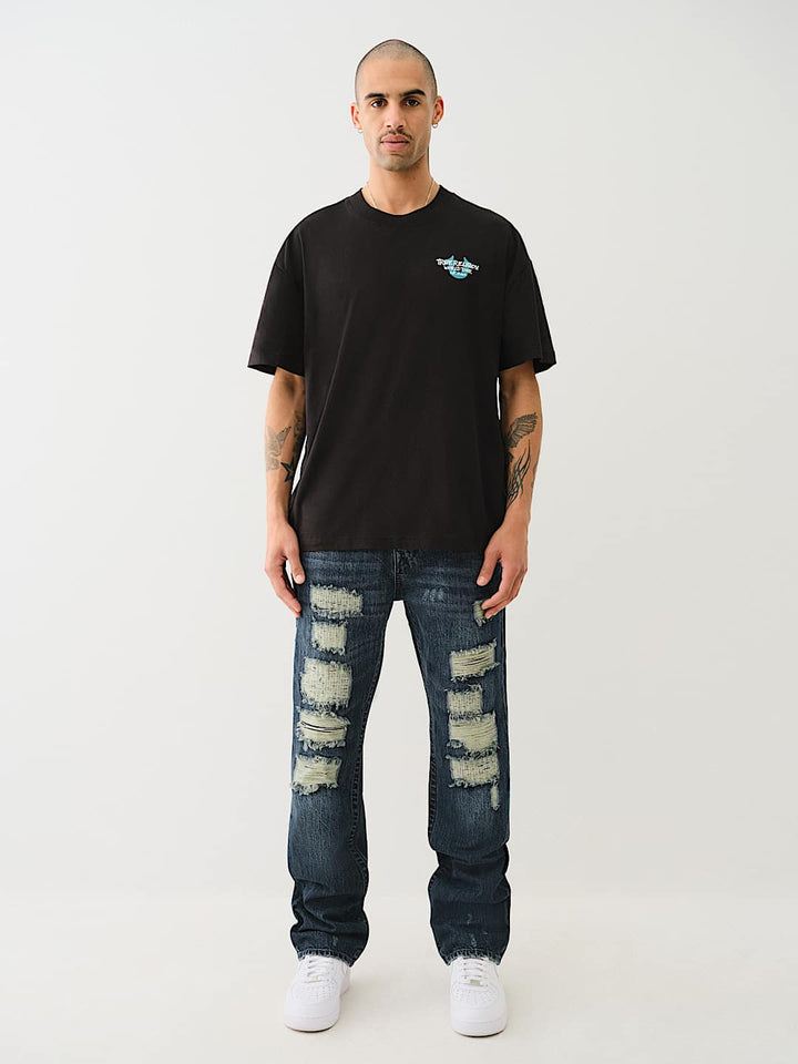 TRUE RELIGION RICKY DISTRESSED FLAP STRAIGHT JEAN