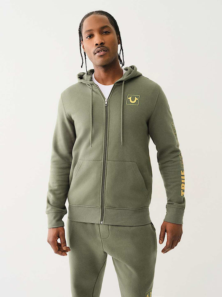 TRUE RELIGION HIGH DENSITY LOGO ZIP HOODIE