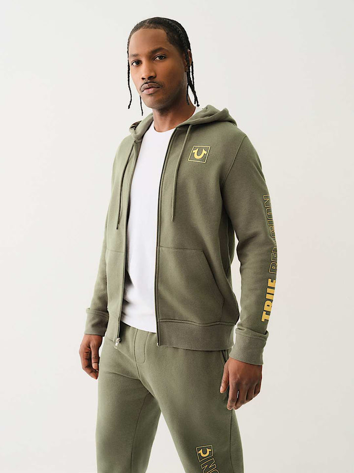 TRUE RELIGION HIGH DENSITY LOGO ZIP HOODIE