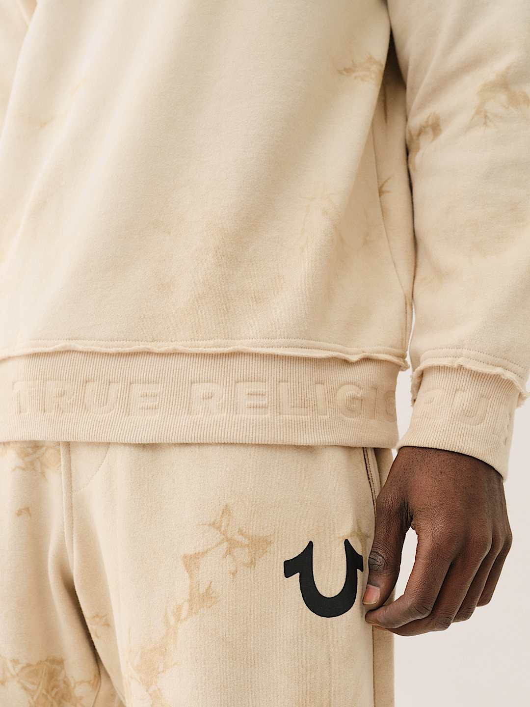 TRUE RELIGION DEBOSSED LOGO RAW TRIM SWEATSHIRT