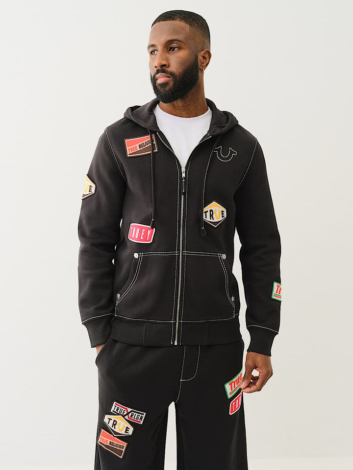 TRUE RELIGION BIG T PATCH ZIP HOODIE