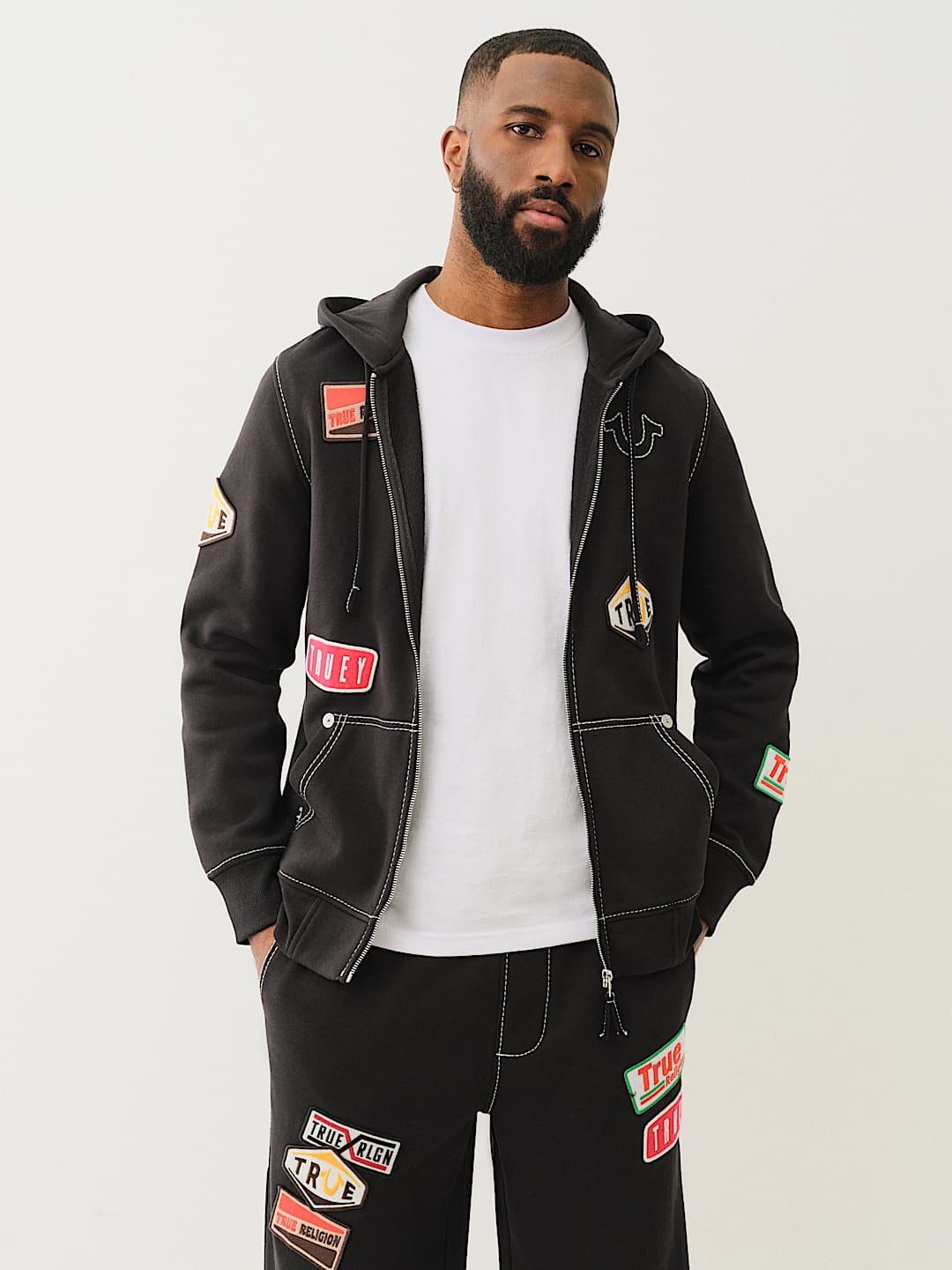 TRUE RELIGION BIG T PATCH ZIP HOODIE